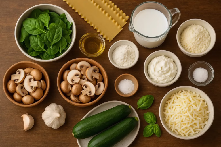 ingredients for Simple White Vegetarian Lasagna