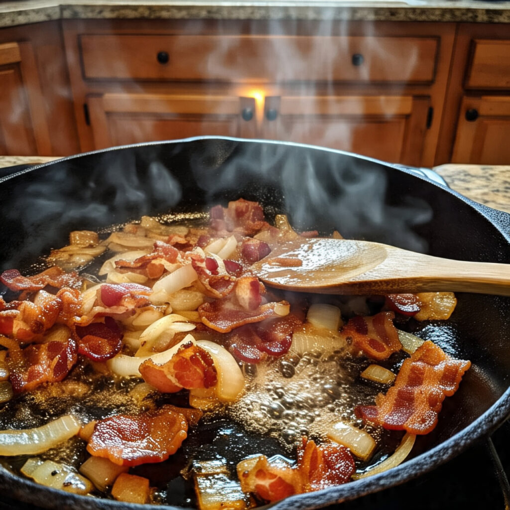 Warm authentic German potato salad with bacon – no mayo