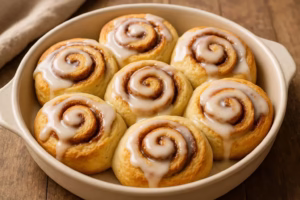 cinnamon rolls no yeast on a baking dish