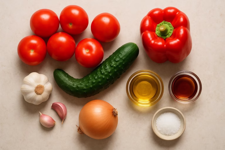 fresh ingredients for Spanish gazpacho recipe
