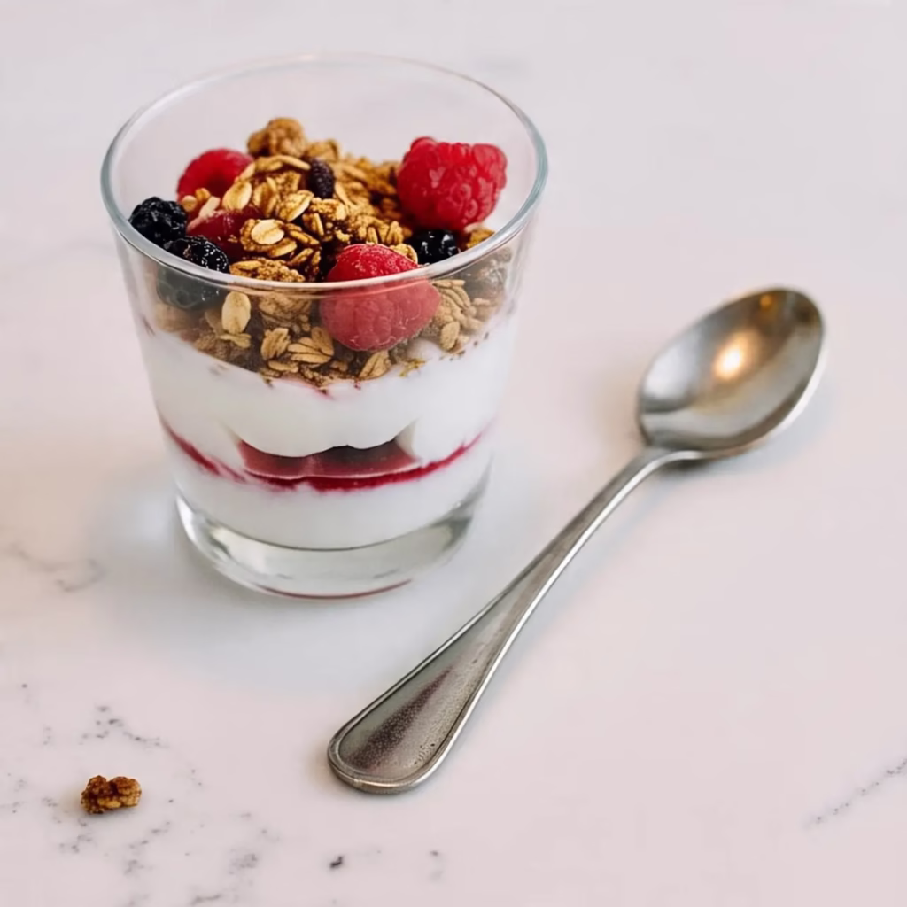 Yogurt Parfaits with Berries and Granola as a healthy snacks for kids