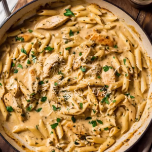 finished creamy garlic chicken pasta