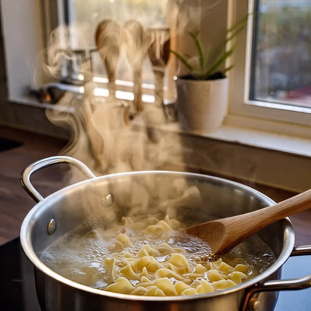 boiling noodles for Easy Beef Stroganoff Recipe