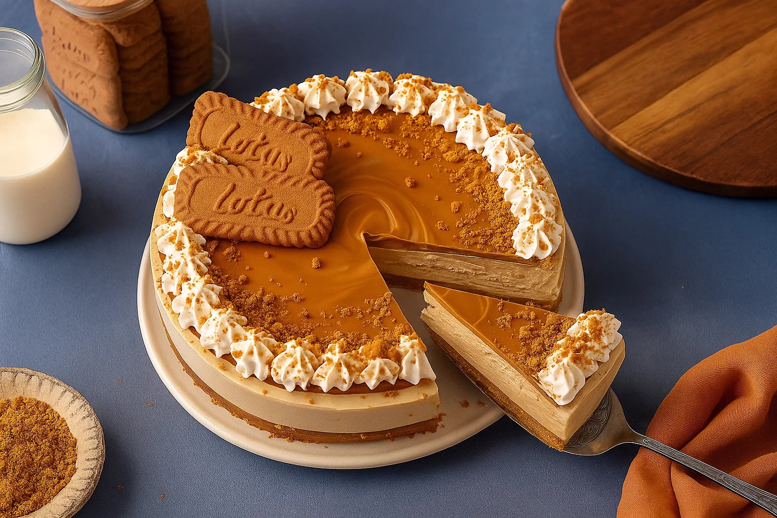Biscoff Cheesecake on a table with fork