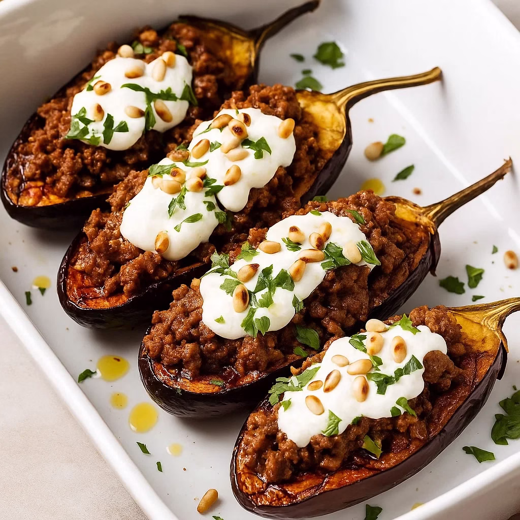 stuffed eggplants arranged in a bowl