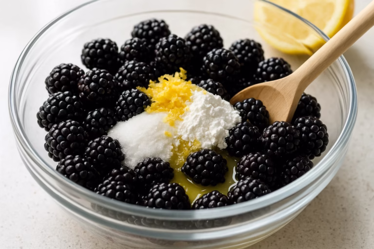 mixing sugar with blackberries
