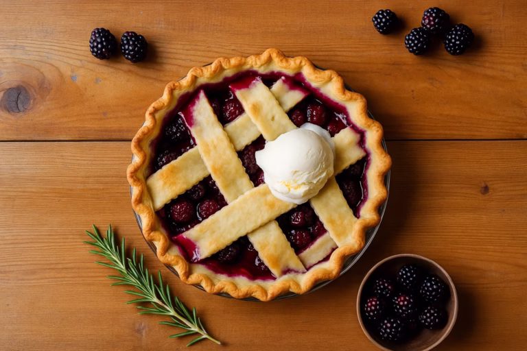 Easy Blackberry Pie on a wooden table