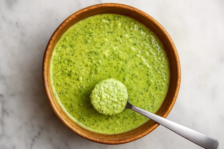 creamy pesto sauce in bowl