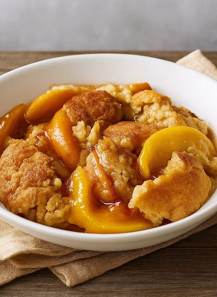 Easy Peach Cobbler Recipe feature image frozen peaches recipes Easy Peach Cobbler Recipe