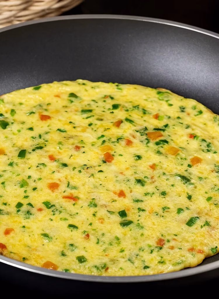 veggie omelet on pan