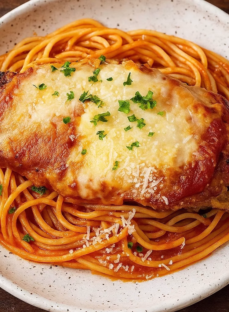 Chicken Parmesan Pasta 1 Chicken Parmesan Pasta on plate